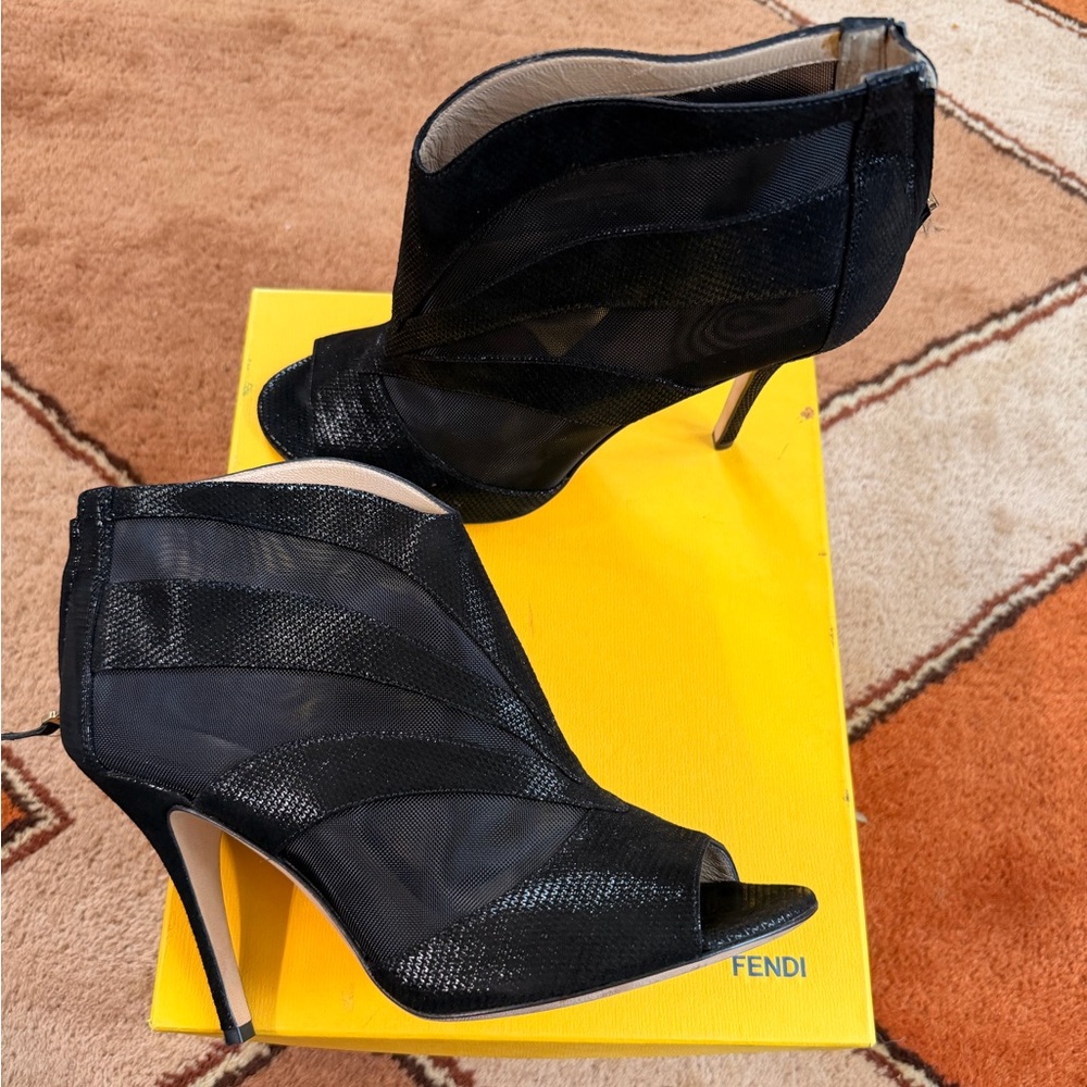 Fendi Black Leather and Mesh Heels